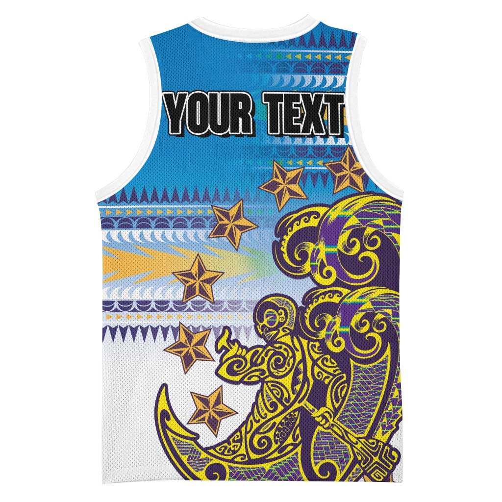 Personalised Cook Islands Va'a Race Basketball Jersey Te Tatau Tattoos Sporty Style Glory Blue Color LT03 - Polynesian Pride