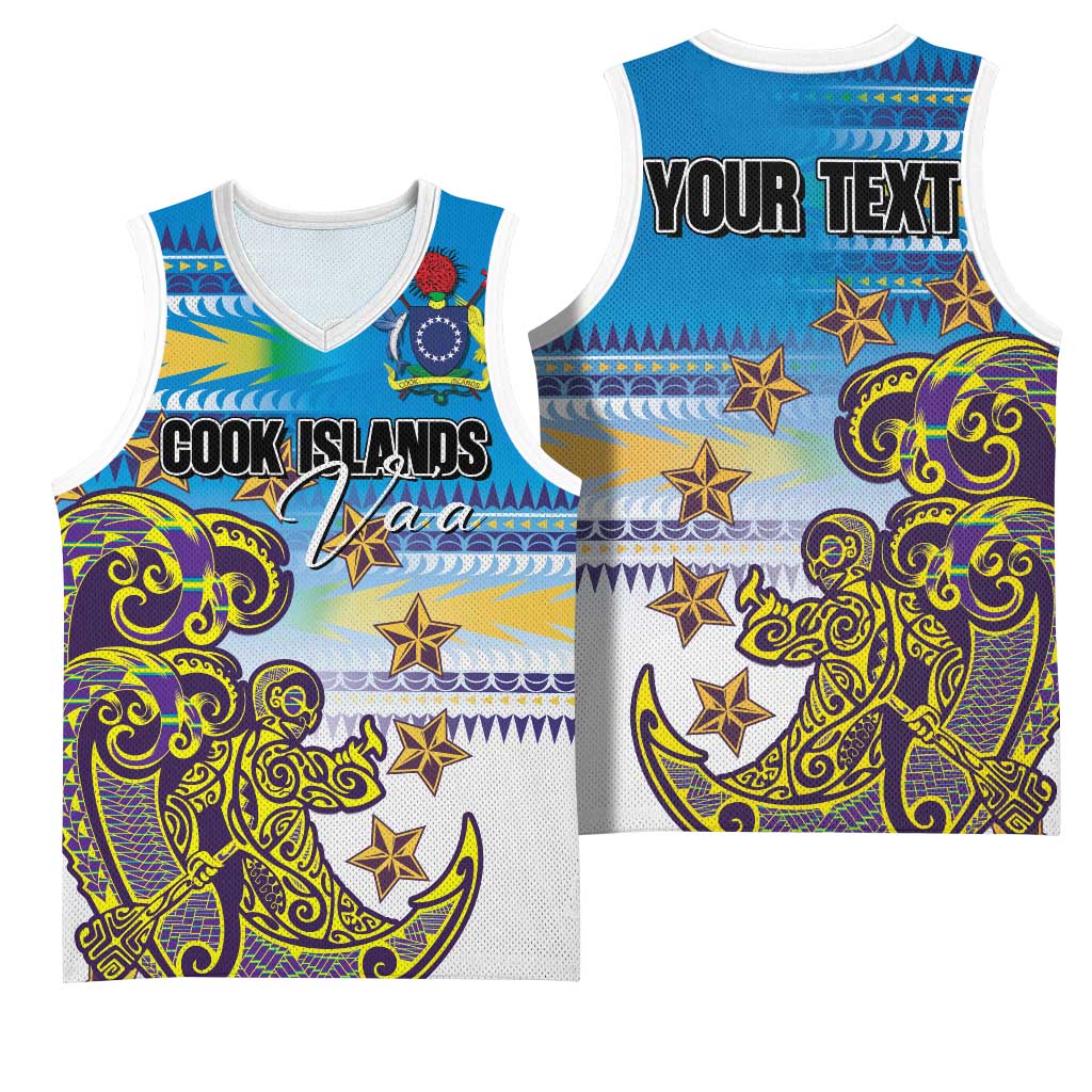 Personalised Cook Islands Va'a Race Basketball Jersey Te Tatau Tattoos Sporty Style Glory Blue Color LT03 - Polynesian Pride