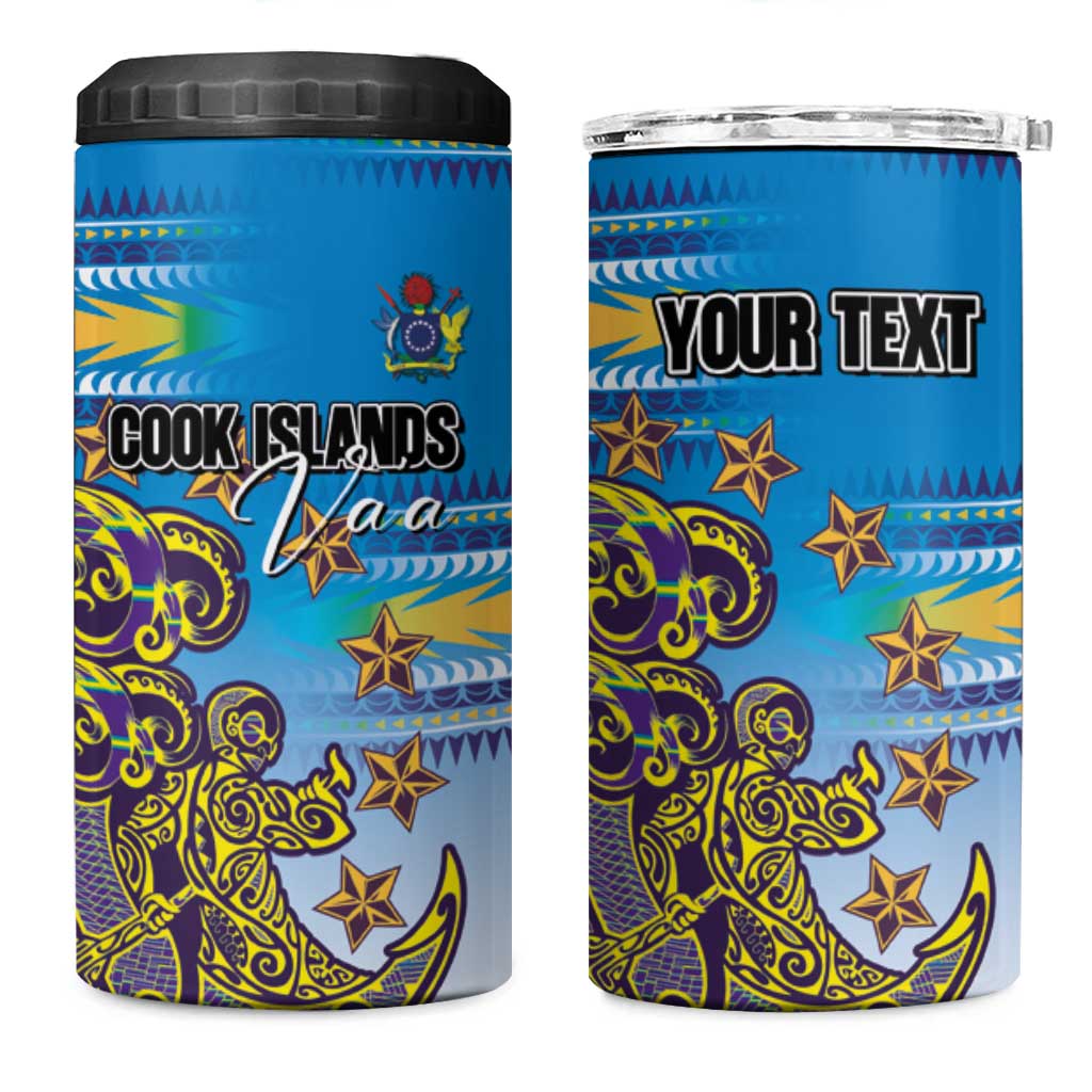 Personalised Cook Islands Va'a Race 4 in 1 Can Cooler Tumbler Te Tatau Tattoos Sporty Style Glory Blue Color LT03 One Size: 16 oz Blue - Polynesian Pride