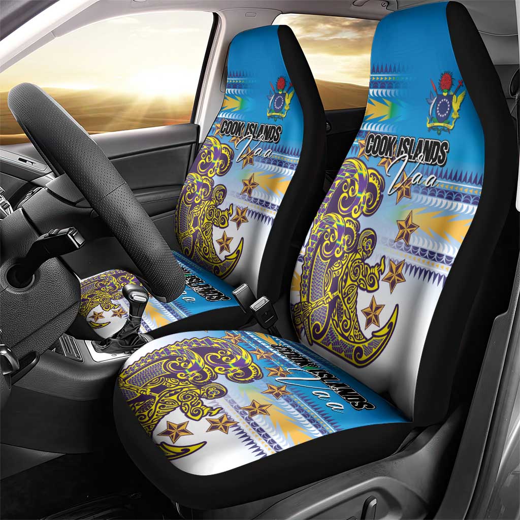 Cook Islands Va'a Race Car Seat Cover Te Tatau Tattoos Sporty Style Glory Blue Color LT03 - Polynesian Pride