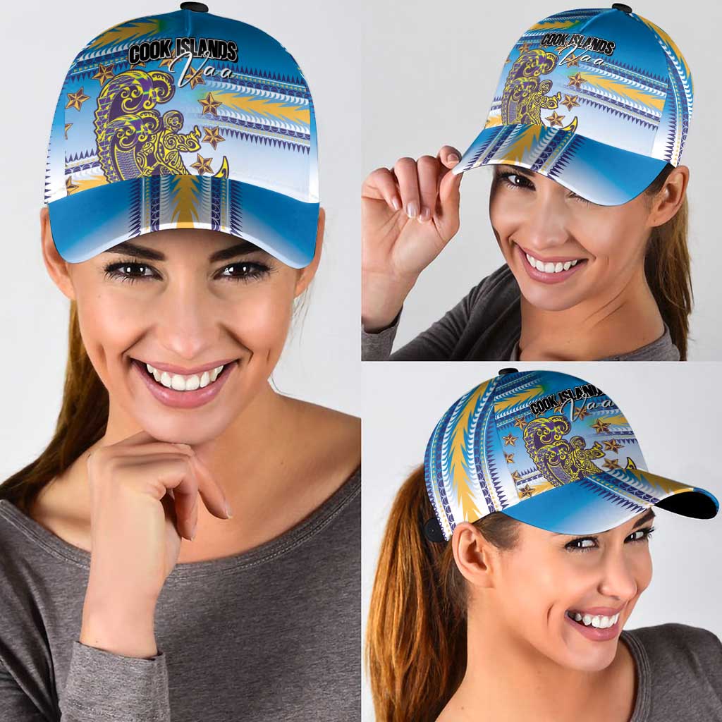 Cook Islands Va'a Race Classic Cap Te Tatau Tattoos Sporty Style Glory Blue Color - Polynesian Pride