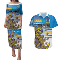 Personalised Cook Islands Va'a Race Couples Matching Puletasi and Hawaiian Shirt Te Tatau Tattoos Sporty Style Glory Blue Color LT03 Blue - Polynesian Pride