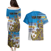 Personalised Cook Islands Va'a Race Couples Matching Puletasi and Hawaiian Shirt Te Tatau Tattoos Sporty Style Glory Blue Color LT03 - Polynesian Pride