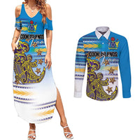 Personalised Cook Islands Va'a Race Couples Matching Summer Maxi Dress and Long Sleeve Button Shirt Te Tatau Tattoos Sporty Style Glory Blue Color LT03 Blue - Polynesian Pride
