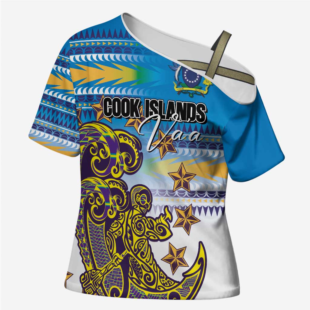 Personalised Cook Islands Va'a Race Cross Shoulder Shirt Te Tatau Tattoos Sporty Style Glory Blue Color LT03 Female Blue - Polynesian Pride