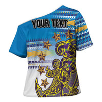 Personalised Cook Islands Va'a Race Cross Shoulder Shirt Te Tatau Tattoos Sporty Style Glory Blue Color LT03 - Polynesian Pride