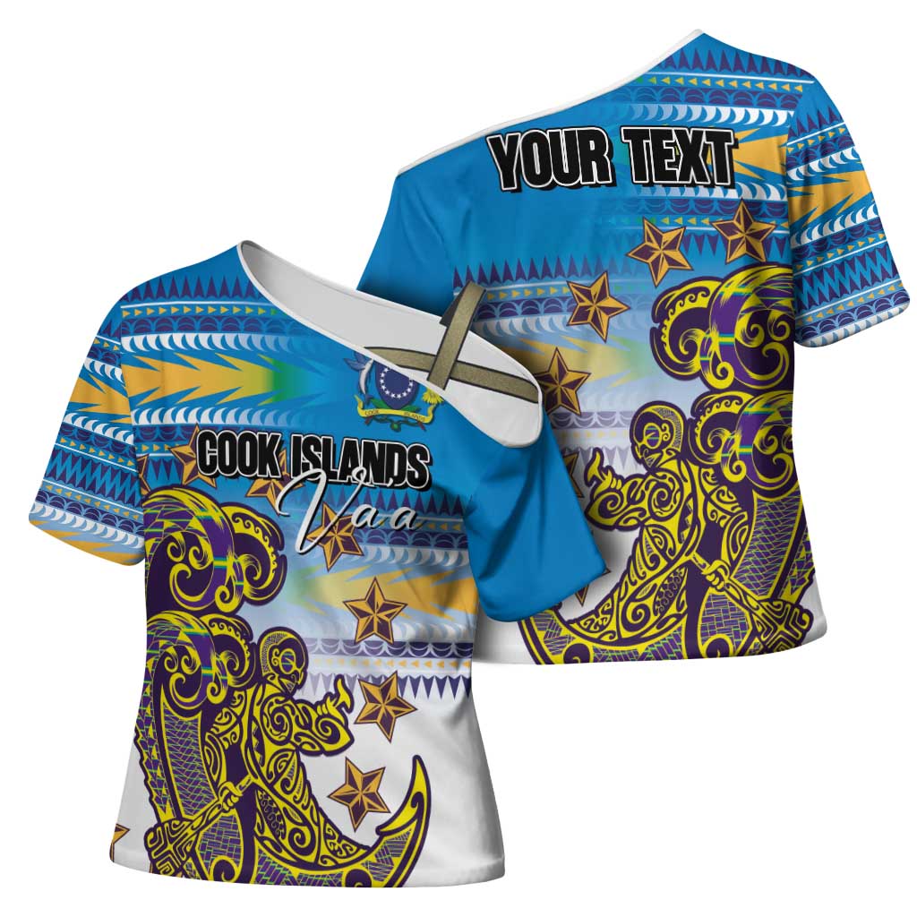 Personalised Cook Islands Va'a Race Cross Shoulder Shirt Te Tatau Tattoos Sporty Style Glory Blue Color LT03 - Polynesian Pride