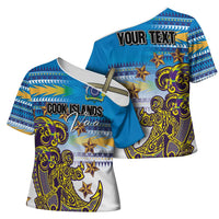 Personalised Cook Islands Va'a Race Cross Shoulder Shirt Te Tatau Tattoos Sporty Style Glory Blue Color LT03 - Polynesian Pride