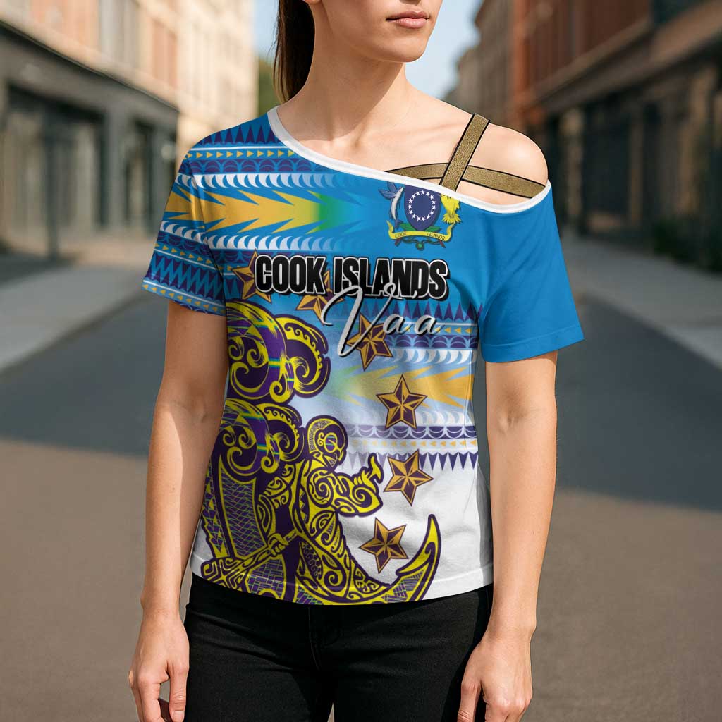 Personalised Cook Islands Va'a Race Cross Shoulder Shirt Te Tatau Tattoos Sporty Style Glory Blue Color LT03 - Polynesian Pride
