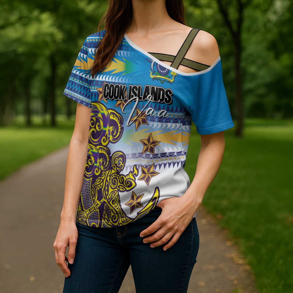Personalised Cook Islands Va'a Race Cross Shoulder Shirt Te Tatau Tattoos Sporty Style Glory Blue Color LT03 - Polynesian Pride