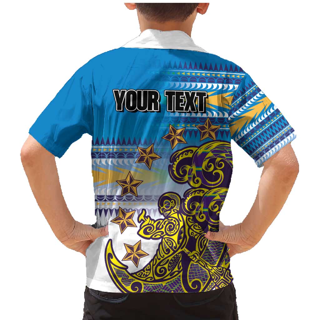 Personalised Cook Islands Va'a Race Family Matching Mermaid Dress and Hawaiian Shirt Te Tatau Tattoos Sporty Style Glory Blue Color LT03 - Polynesian Pride