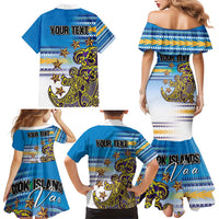 Personalised Cook Islands Va'a Race Family Matching Mermaid Dress and Hawaiian Shirt Te Tatau Tattoos Sporty Style Glory Blue Color LT03 - Polynesian Pride
