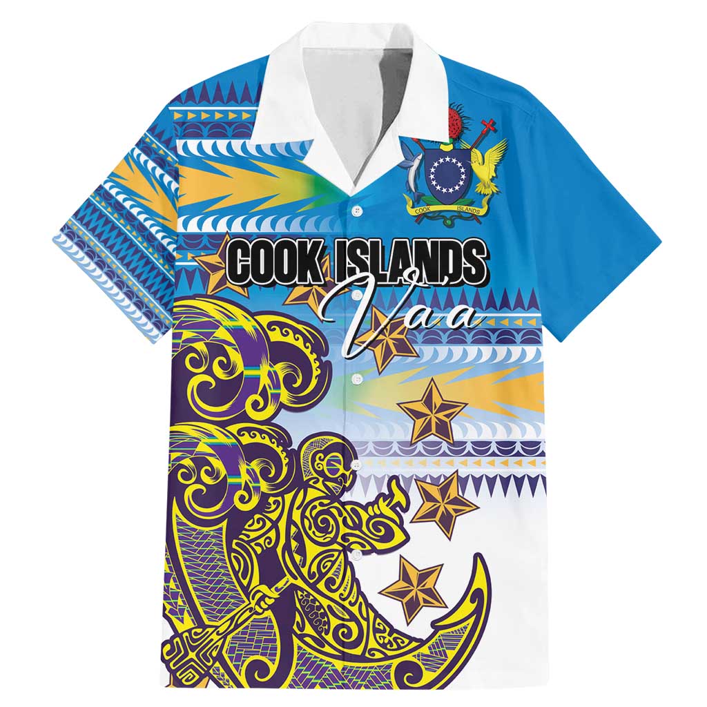 Personalised Cook Islands Va'a Race Family Matching Mermaid Dress and Hawaiian Shirt Te Tatau Tattoos Sporty Style Glory Blue Color LT03 Dad's Shirt - Short Sleeve Blue - Polynesian Pride