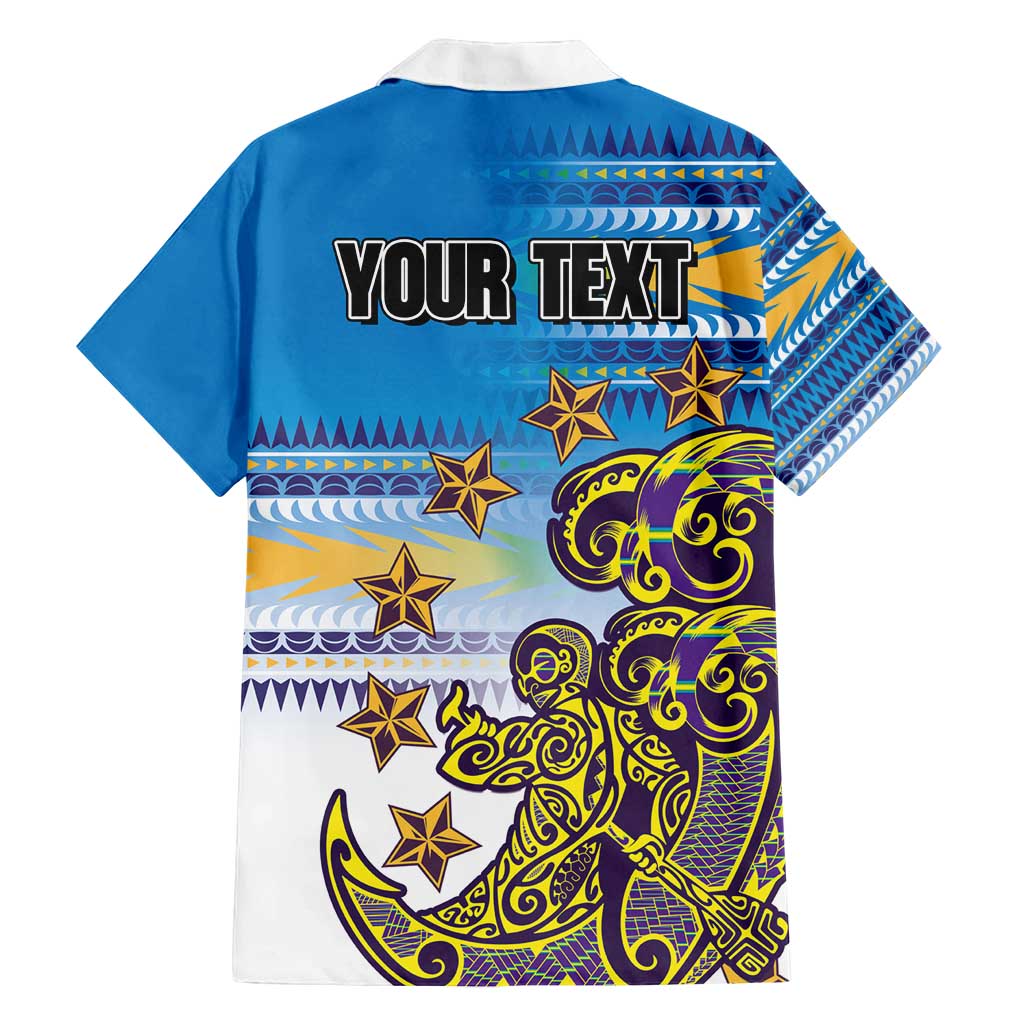 Personalised Cook Islands Va'a Race Family Matching Off Shoulder Short Dress and Hawaiian Shirt Te Tatau Tattoos Sporty Style Glory Blue Color LT03 - Polynesian Pride