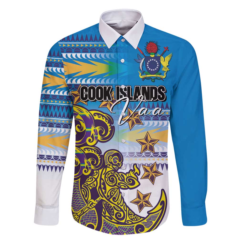 Personalised Cook Islands Va'a Race Family Matching Puletasi and Hawaiian Shirt Te Tatau Tattoos Sporty Style Glory Blue Color LT03 Dad's Shirt - Long Sleeve Blue - Polynesian Pride