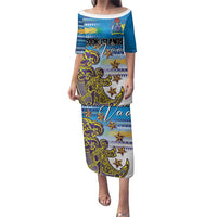 Personalised Cook Islands Va'a Race Family Matching Puletasi and Hawaiian Shirt Te Tatau Tattoos Sporty Style Glory Blue Color LT03 Mom's Dress Blue - Polynesian Pride