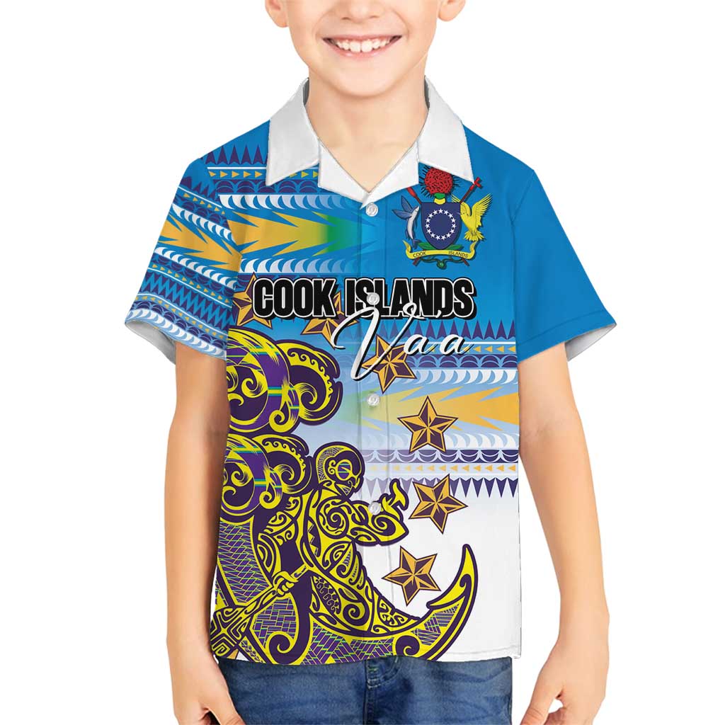 Personalised Cook Islands Va'a Race Family Matching Puletasi and Hawaiian Shirt Te Tatau Tattoos Sporty Style Glory Blue Color LT03 Son's Shirt Blue - Polynesian Pride