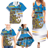 Personalised Cook Islands Va'a Race Family Matching Summer Maxi Dress and Hawaiian Shirt Te Tatau Tattoos Sporty Style Glory Blue Color LT03 - Polynesian Pride