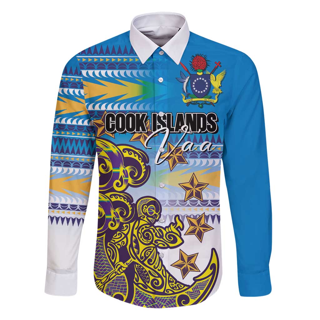 Personalised Cook Islands Va'a Race Family Matching Summer Maxi Dress and Hawaiian Shirt Te Tatau Tattoos Sporty Style Glory Blue Color LT03 Dad's Shirt - Long Sleeve Blue - Polynesian Pride