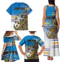 Personalised Cook Islands Va'a Race Family Matching Tank Maxi Dress and Hawaiian Shirt Te Tatau Tattoos Sporty Style Glory Blue Color LT03 - Polynesian Pride