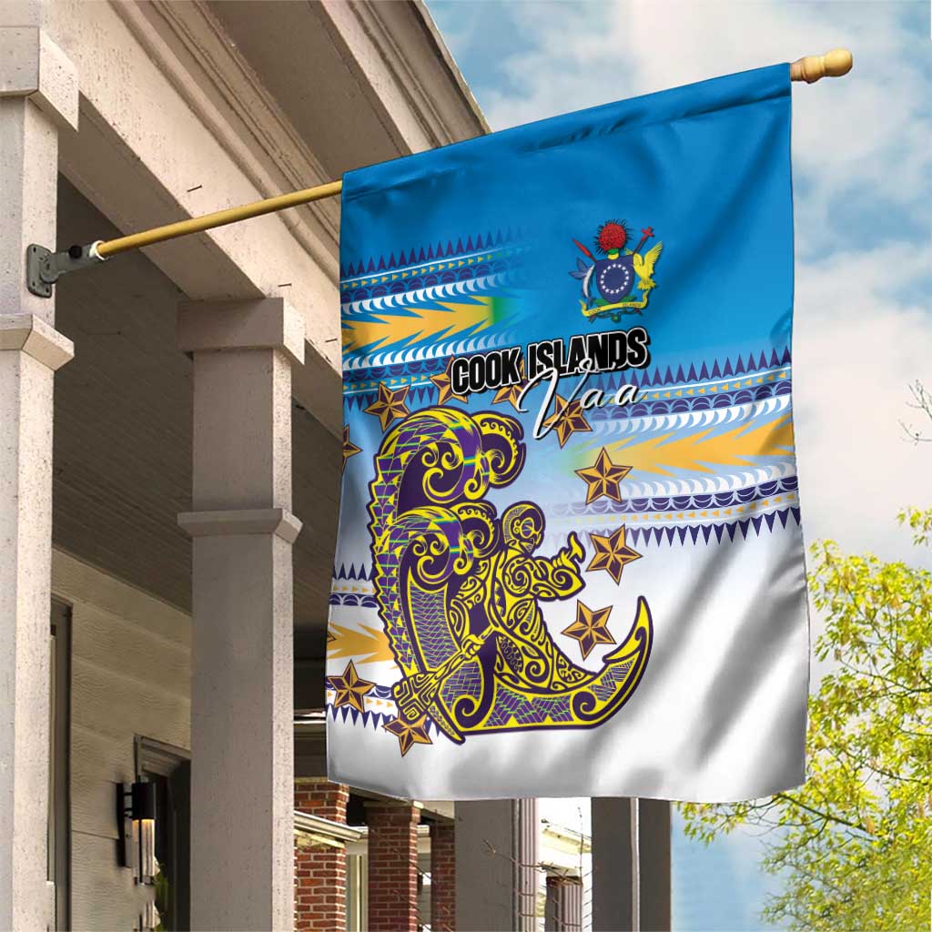 Cook Islands Va'a Race Garden Flag Te Tatau Tattoos Sporty Style Glory Blue Color - Polynesian Pride