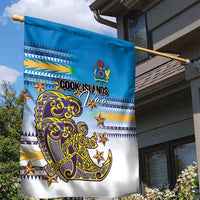 Cook Islands Va'a Race Garden Flag Te Tatau Tattoos Sporty Style Glory Blue Color LT03 - Polynesian Pride