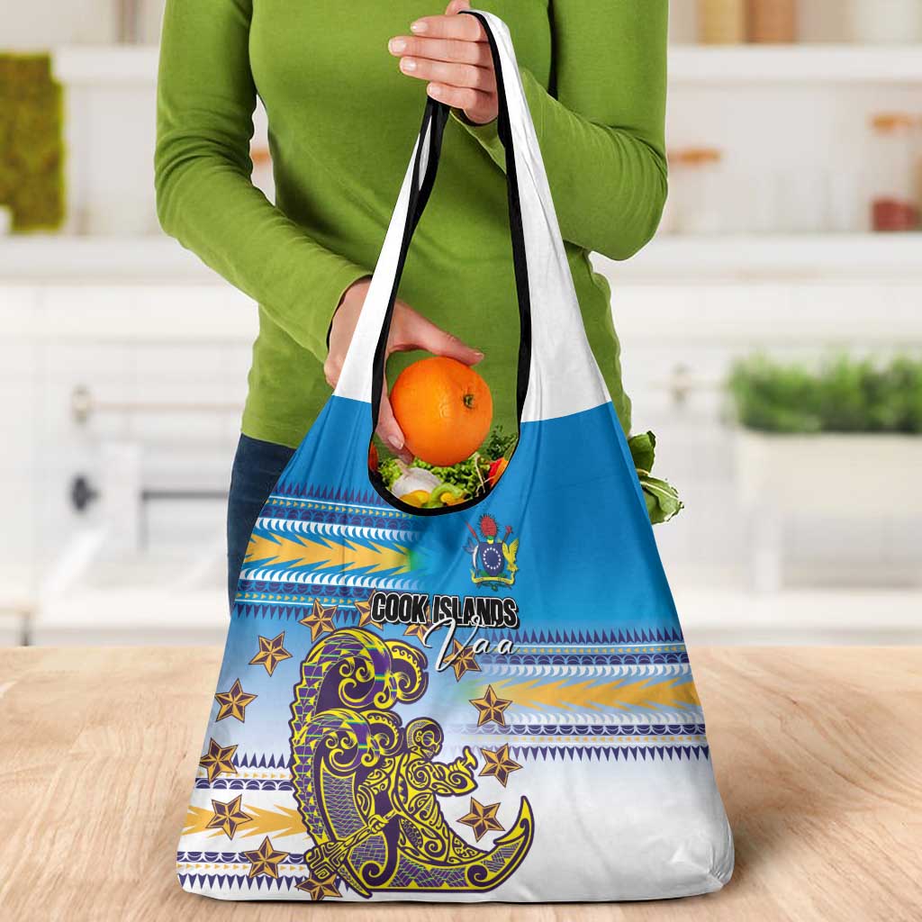 Cook Islands Va'a Race Grocery Bag Te Tatau Tattoos Sporty Style Glory Blue Color - Polynesian Pride