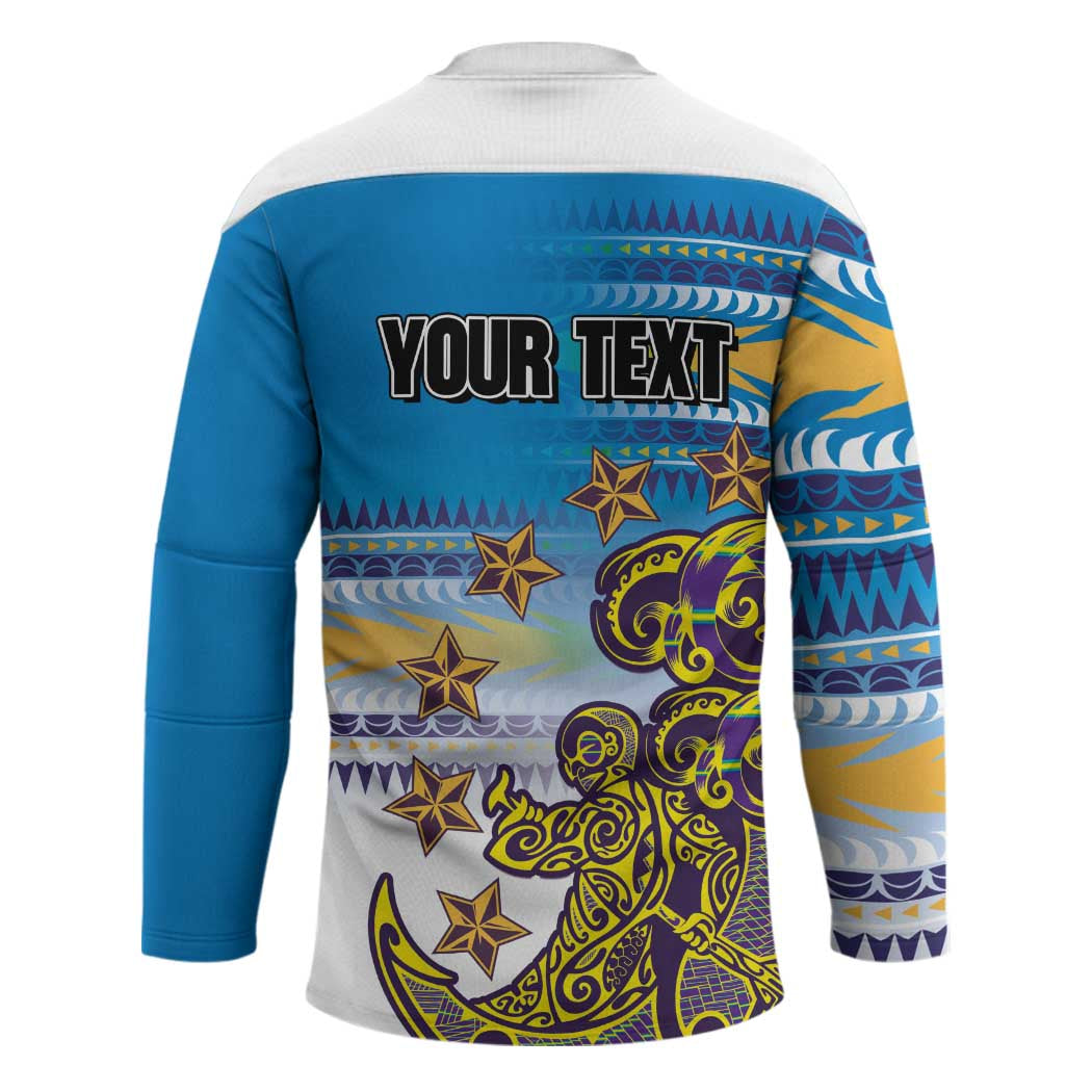 Personalised Cook Islands Va'a Race Hockey Jersey Te Tatau Tattoos Sporty Style Glory Blue Color LT03 - Polynesian Pride