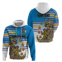 Personalised Cook Islands Va'a Race Hoodie Te Tatau Tattoos Sporty Style Glory Blue Color LT03 - Polynesian Pride