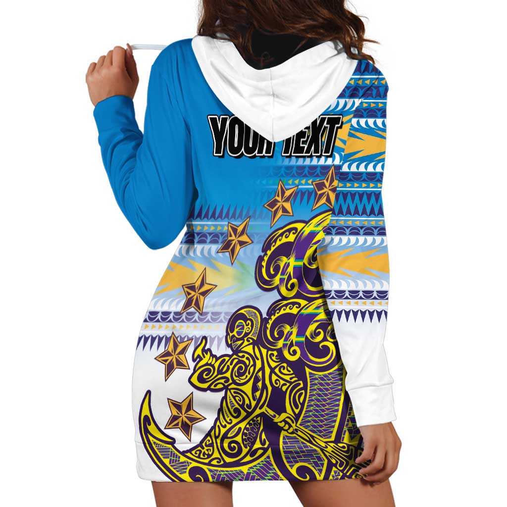 Personalised Cook Islands Va'a Race Hoodie Dress Te Tatau Tattoos Sporty Style Glory Blue Color LT03 - Polynesian Pride