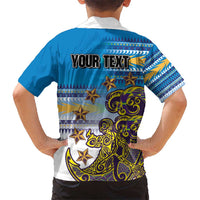Personalised Cook Islands Va'a Race Kid Hawaiian Shirt Te Tatau Tattoos Sporty Style Glory Blue Color LT03 - Polynesian Pride