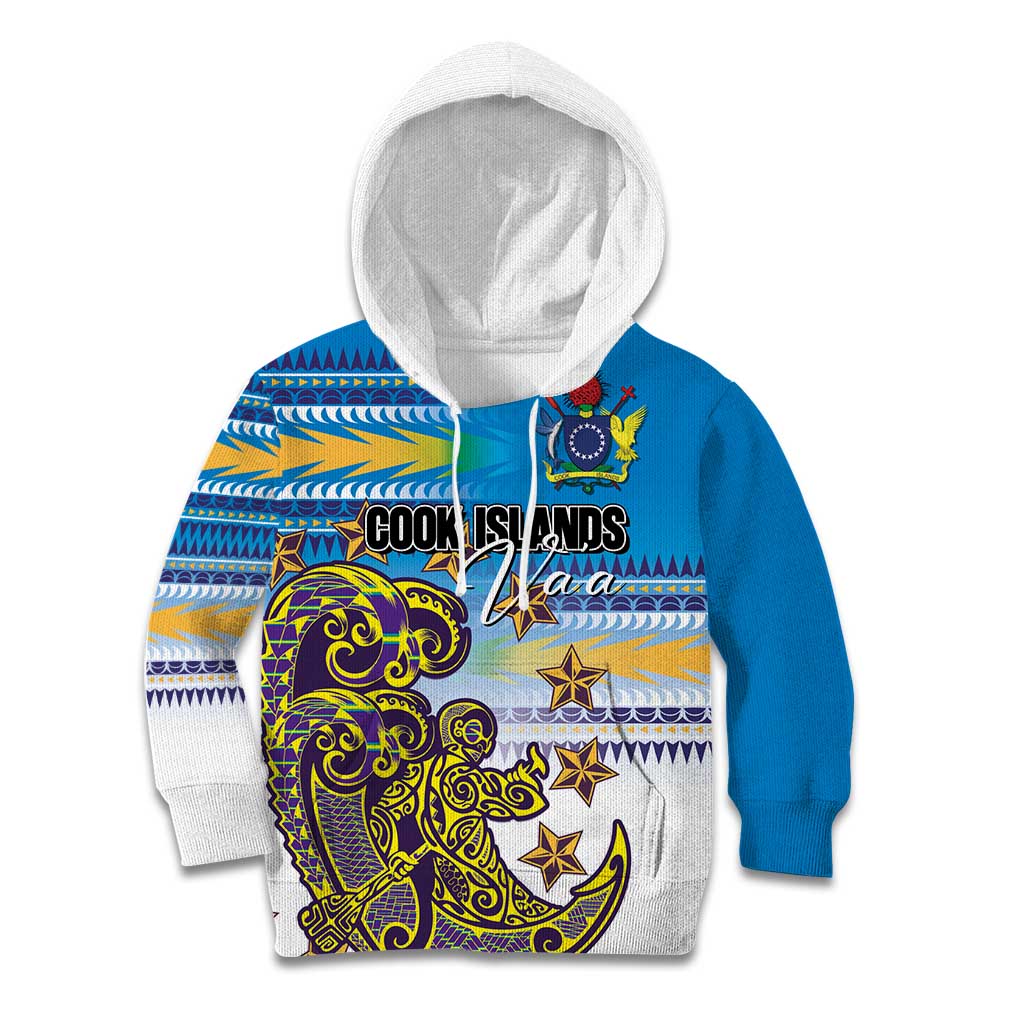 Personalised Cook Islands Va'a Race Kid Hoodie Te Tatau Tattoos Sporty Style Glory Blue Color LT03 Hoodie Blue - Polynesian Pride