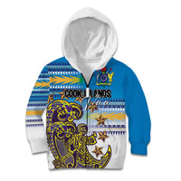 Personalised Cook Islands Va'a Race Kid Hoodie Te Tatau Tattoos Sporty Style Glory Blue Color LT03 Zip Hoodie Blue - Polynesian Pride
