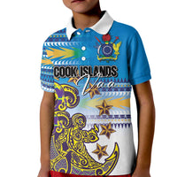Personalised Cook Islands Va'a Race Kid Polo Shirt Te Tatau Tattoos Sporty Style Glory Blue Color LT03 Kid Blue - Polynesian Pride