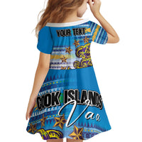 Personalised Cook Islands Va'a Race Kid Short Sleeve Dress Te Tatau Tattoos Sporty Style Glory Blue Color LT03 - Polynesian Pride