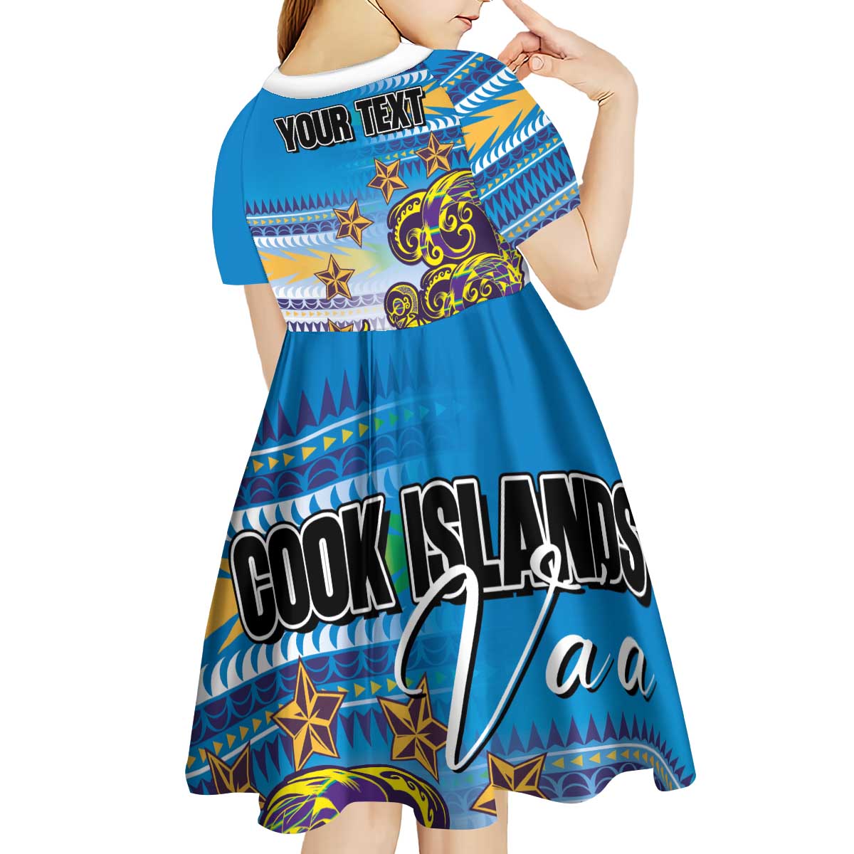 Personalised Cook Islands Va'a Race Kid Short Sleeve Dress Te Tatau Tattoos Sporty Style Glory Blue Color LT03 - Polynesian Pride
