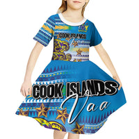 Personalised Cook Islands Va'a Race Kid Short Sleeve Dress Te Tatau Tattoos Sporty Style Glory Blue Color LT03 - Polynesian Pride