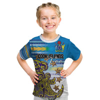Personalised Cook Islands Va'a Race Kid T Shirt Te Tatau Tattoos Sporty Style Glory Blue Color LT03 Blue - Polynesian Pride