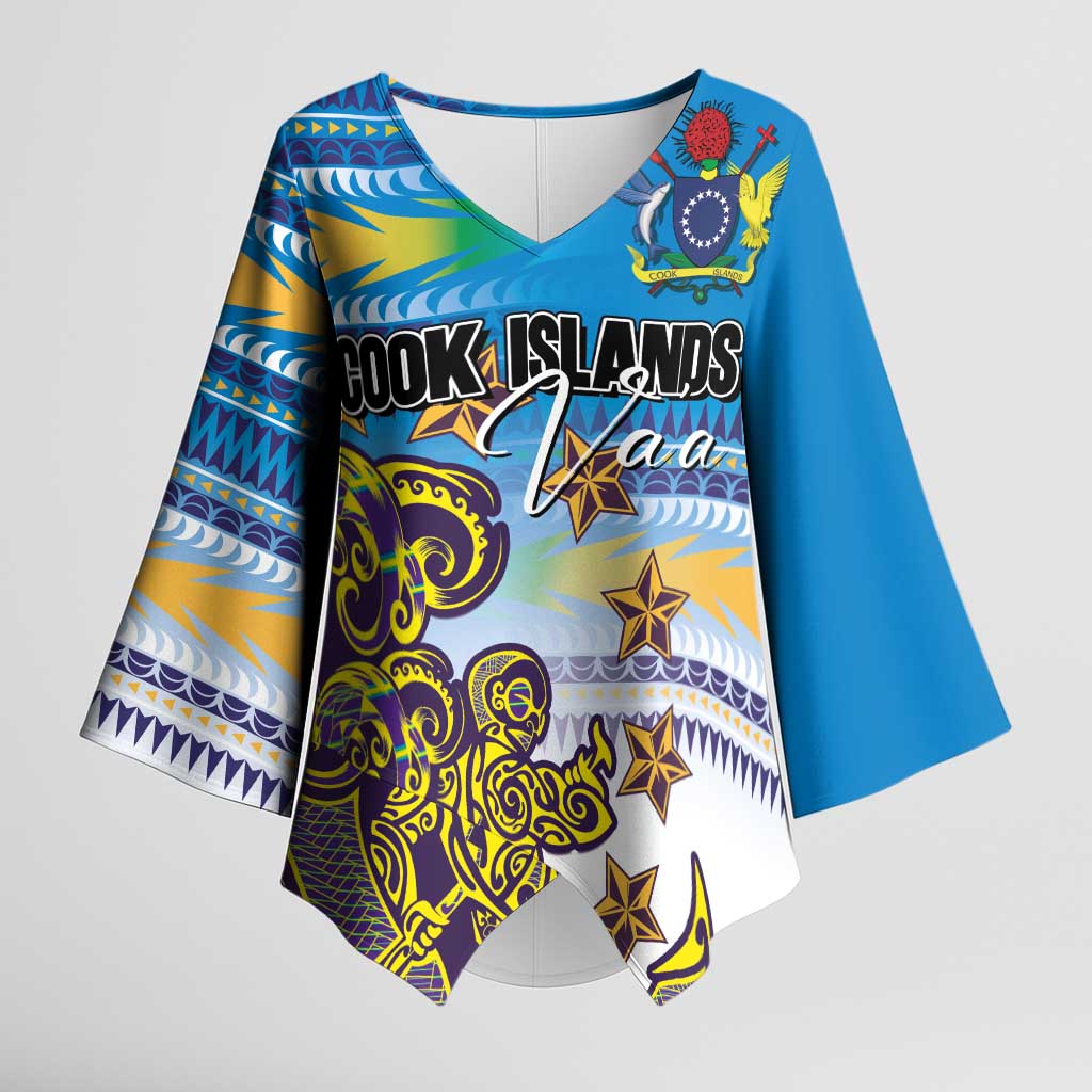 Personalised Cook Islands Va'a Race Kimono Sleeve Blouse Te Tatau Tattoos Sporty Style Glory Blue Color LT03 Female Blue - Polynesian Pride