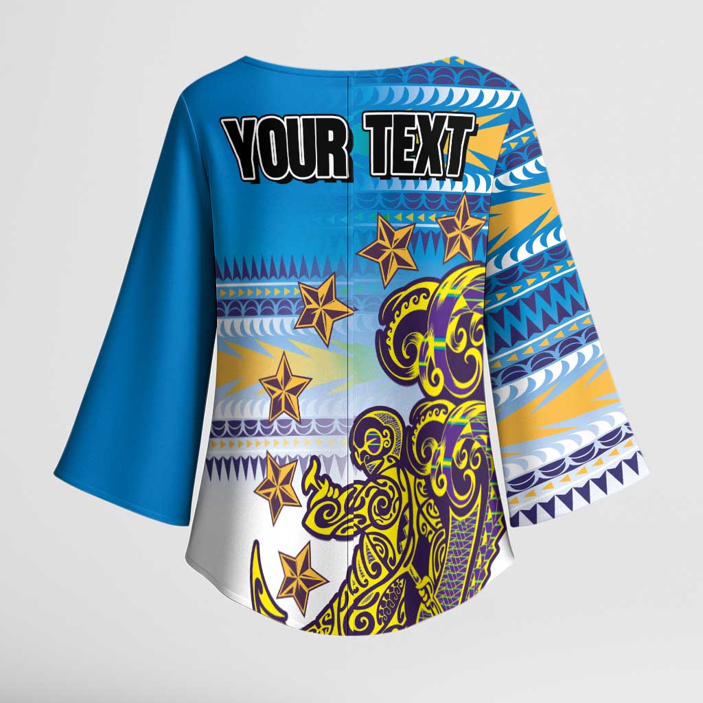Personalised Cook Islands Va'a Race Kimono Sleeve Blouse Te Tatau Tattoos Sporty Style Glory Blue Color LT03 - Polynesian Pride