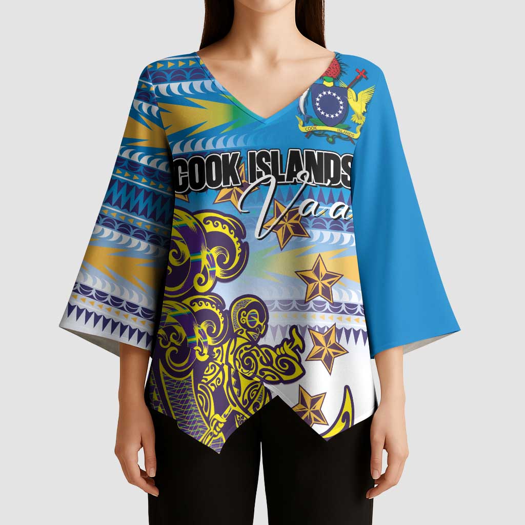 Personalised Cook Islands Va'a Race Kimono Sleeve Blouse Te Tatau Tattoos Sporty Style Glory Blue Color LT03 - Polynesian Pride