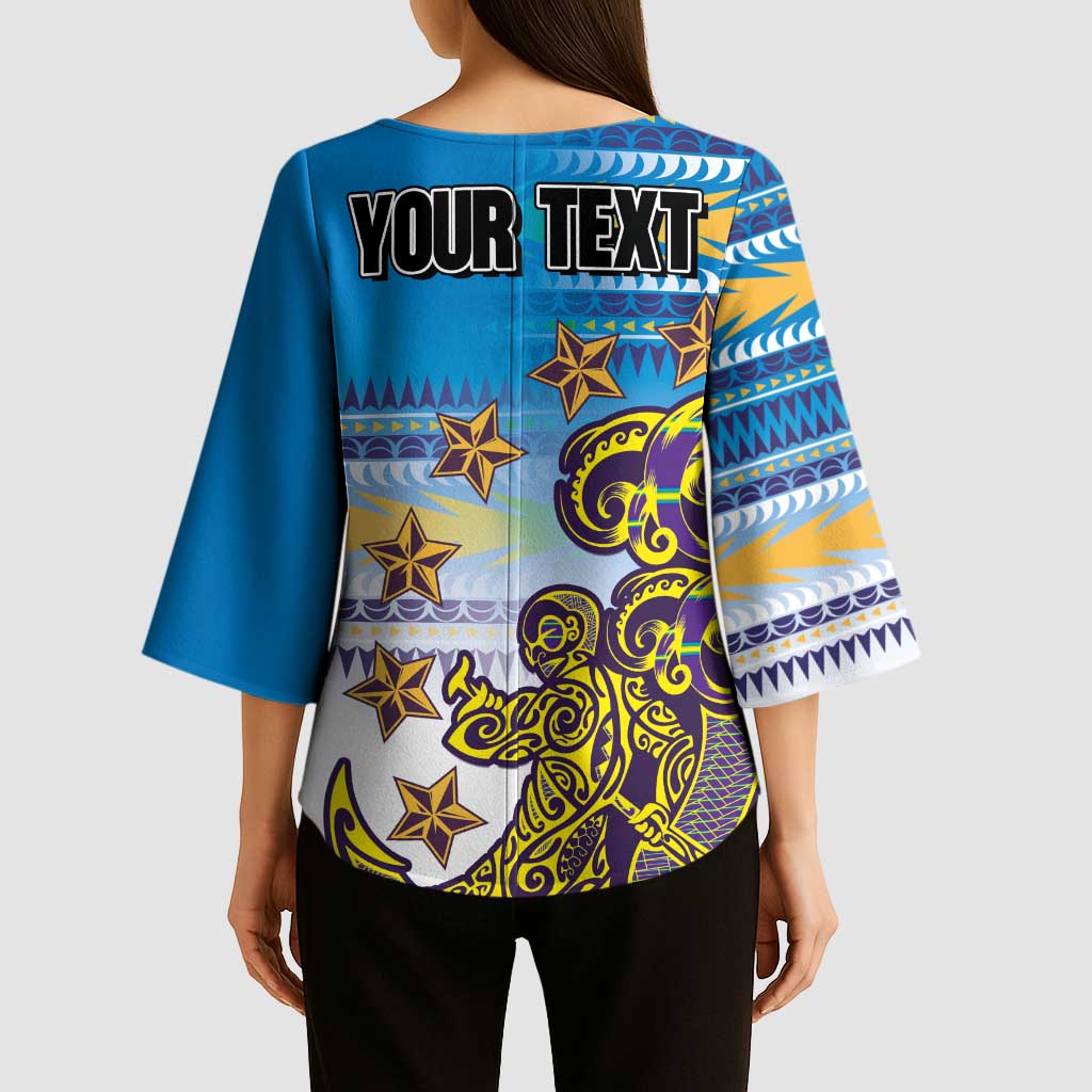 Personalised Cook Islands Va'a Race Kimono Sleeve Blouse Te Tatau Tattoos Sporty Style Glory Blue Color LT03 - Polynesian Pride