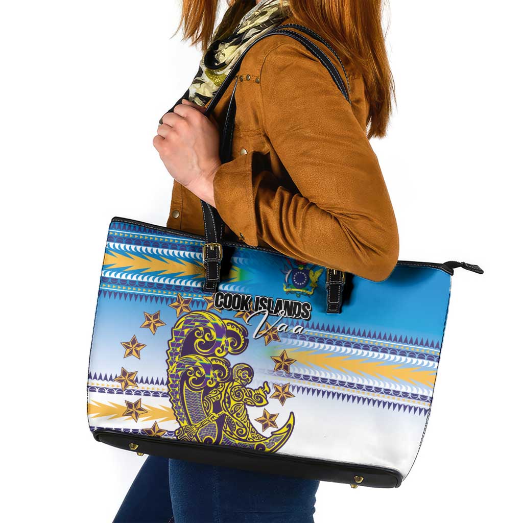 Cook Islands Va'a Race Leather Tote Bag Te Tatau Tattoos Sporty Style Glory Blue Color LT03 Blue - Polynesian Pride