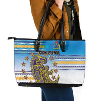 Cook Islands Va'a Race Leather Tote Bag Te Tatau Tattoos Sporty Style Glory Blue Color LT03 - Polynesian Pride
