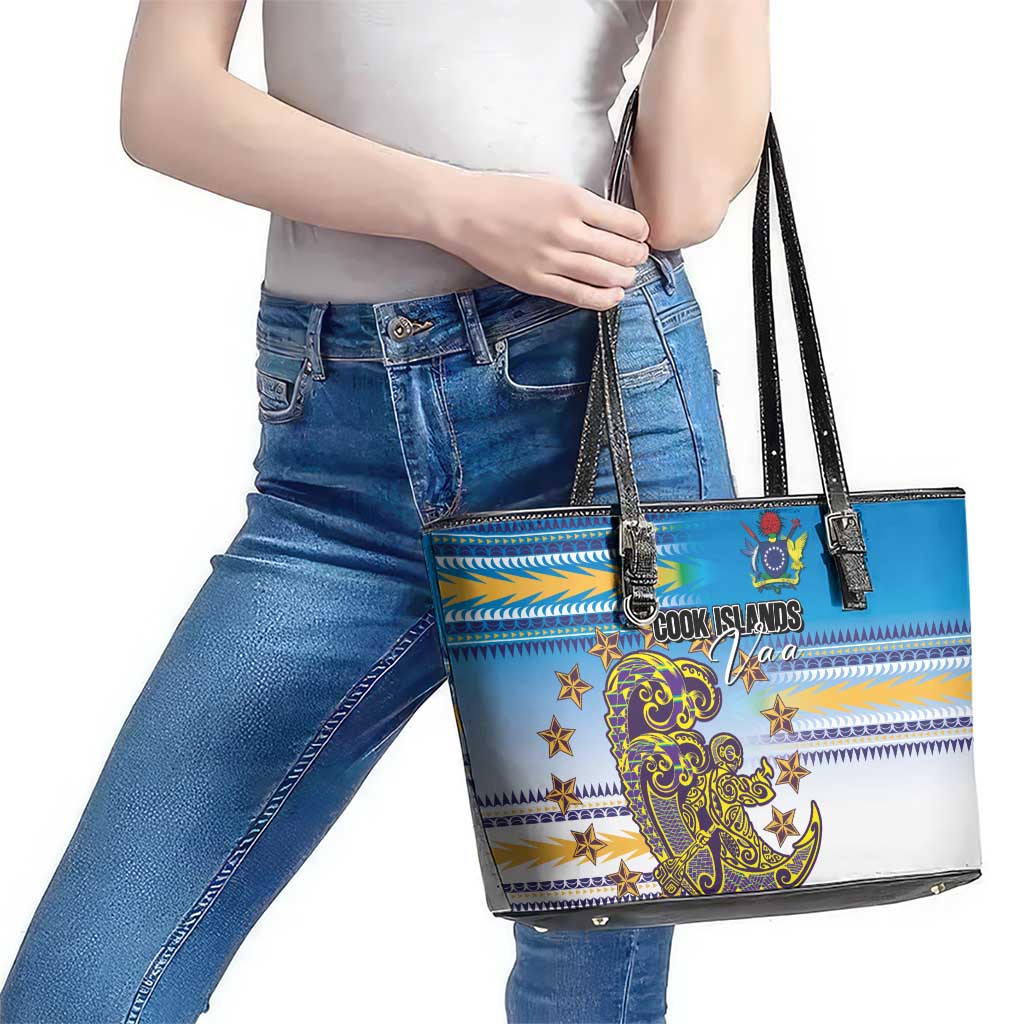 Cook Islands Va'a Race Leather Tote Bag Te Tatau Tattoos Sporty Style Glory Blue Color LT03 - Polynesian Pride