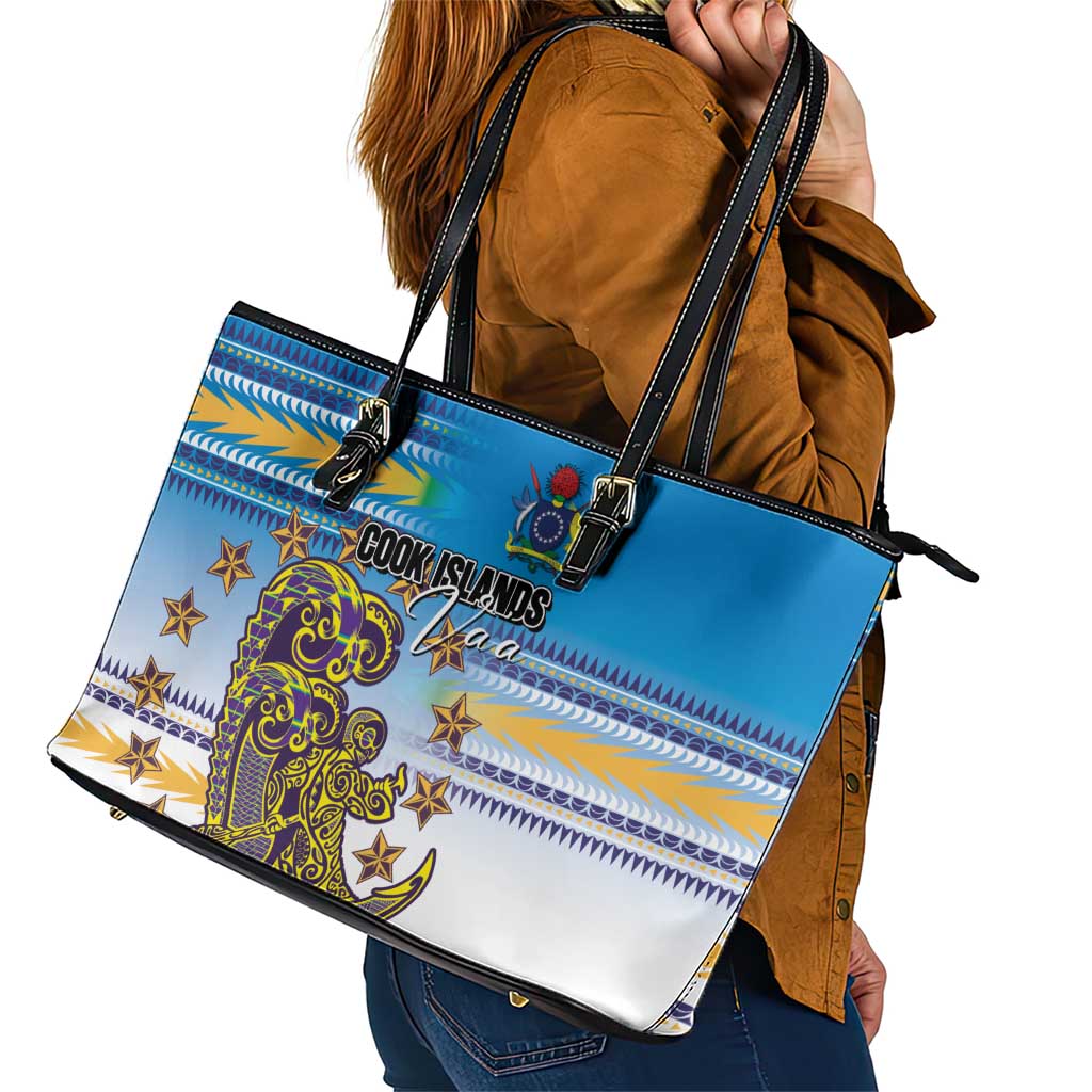 Cook Islands Va'a Race Leather Tote Bag Te Tatau Tattoos Sporty Style Glory Blue Color LT03 - Polynesian Pride