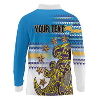 Personalised Cook Islands Va'a Race Long Sleeve Polo Shirt Te Tatau Tattoos Sporty Style Glory Blue Color LT03 - Polynesian Pride