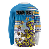 Personalised Cook Islands Va'a Race Long Sleeve Shirt Te Tatau Tattoos Sporty Style Glory Blue Color LT03 - Polynesian Pride