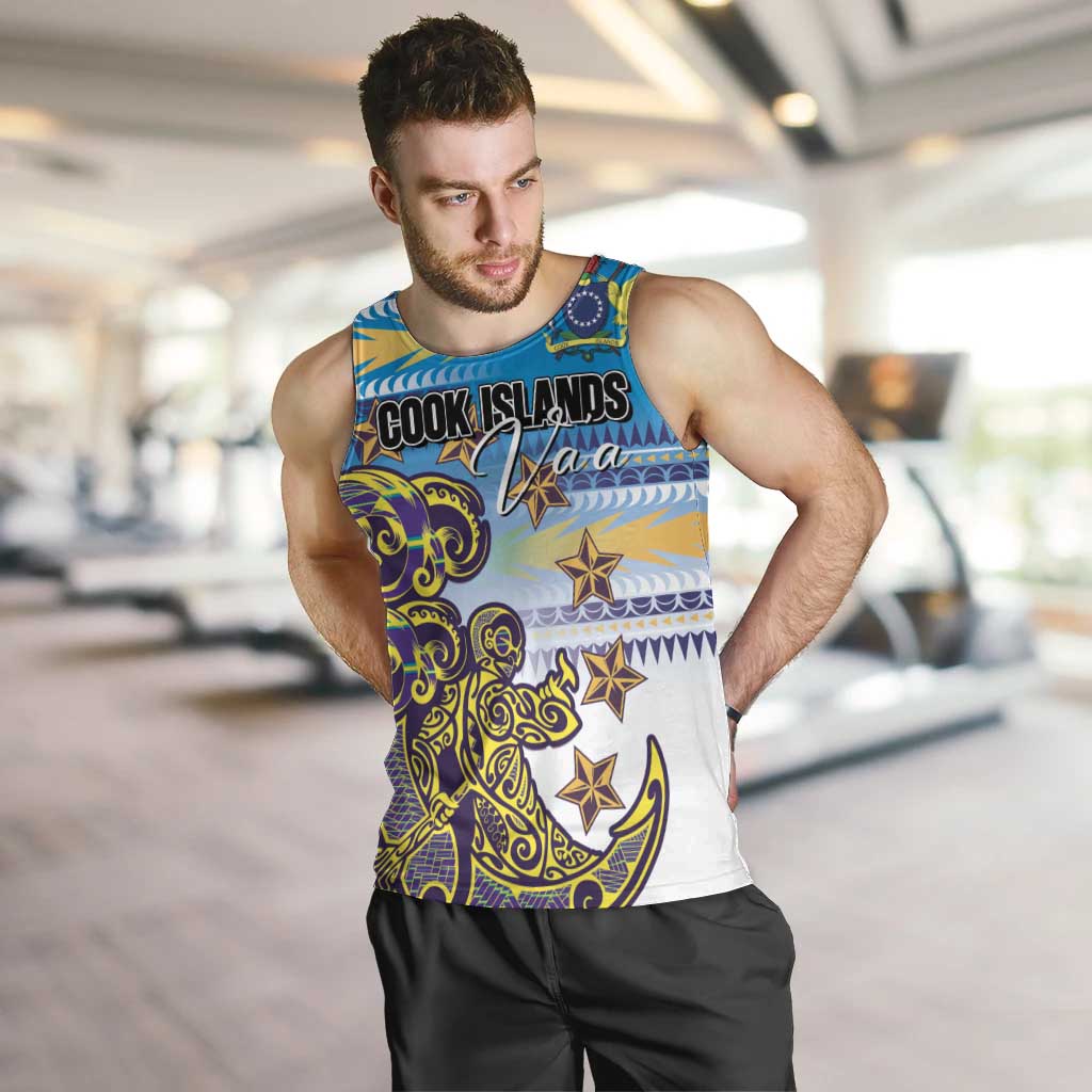 Personalised Cook Islands Va'a Race Men Tank Top Te Tatau Tattoos Sporty Style Glory Blue Color LT03 Blue - Polynesian Pride