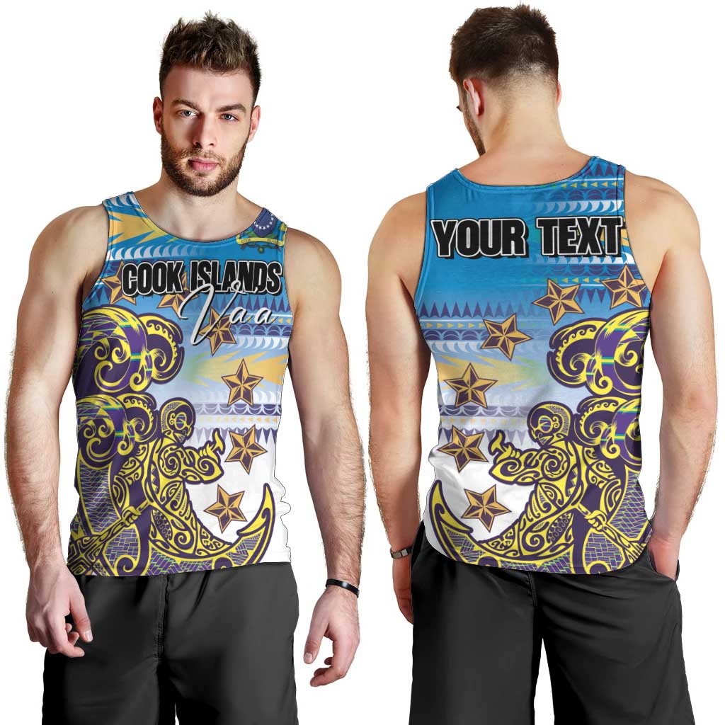 Personalised Cook Islands Va'a Race Men Tank Top Te Tatau Tattoos Sporty Style Glory Blue Color LT03 - Polynesian Pride